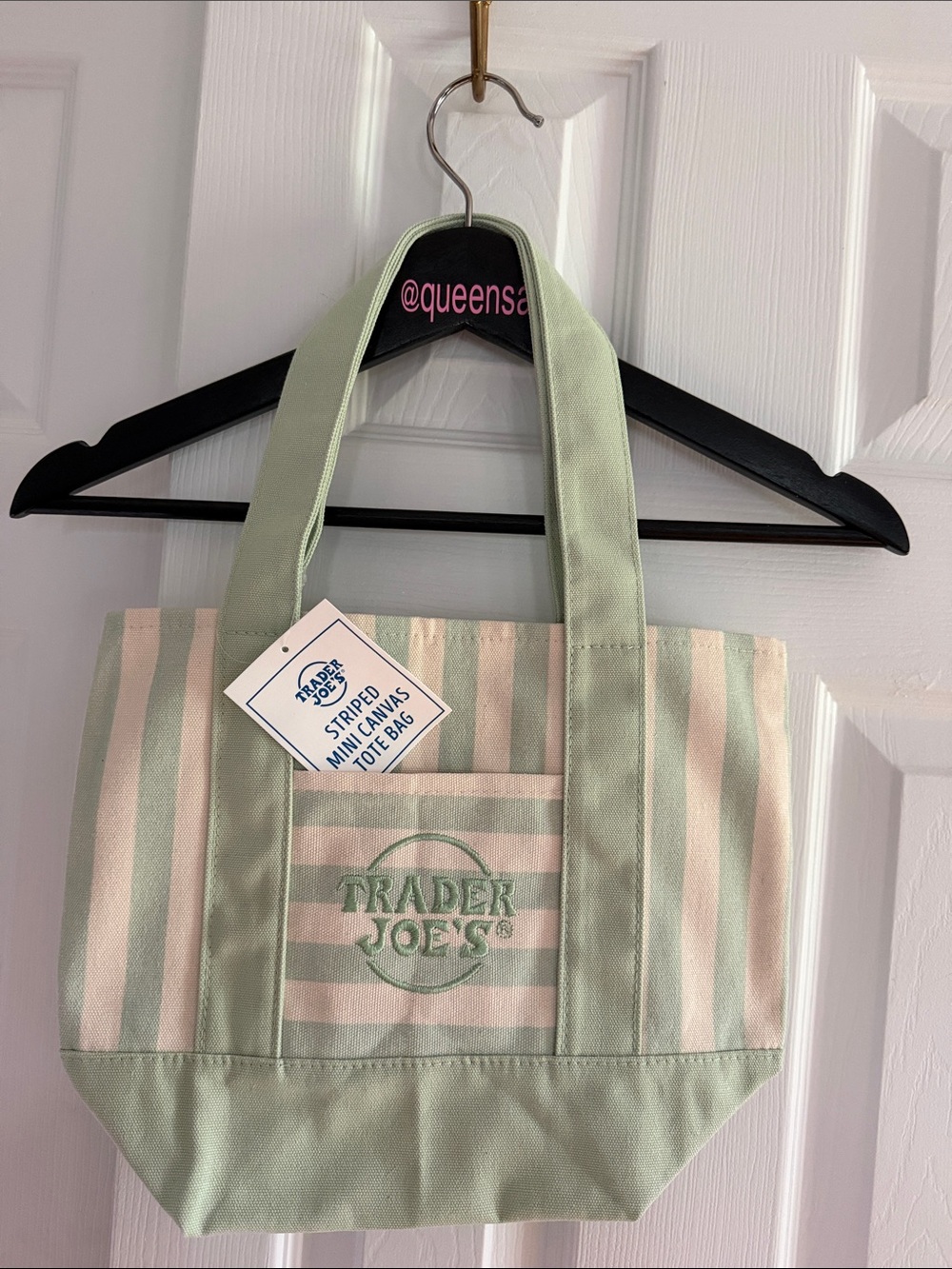 Trader Joe’s Stripped Mini Canvas Tote in Mint Green